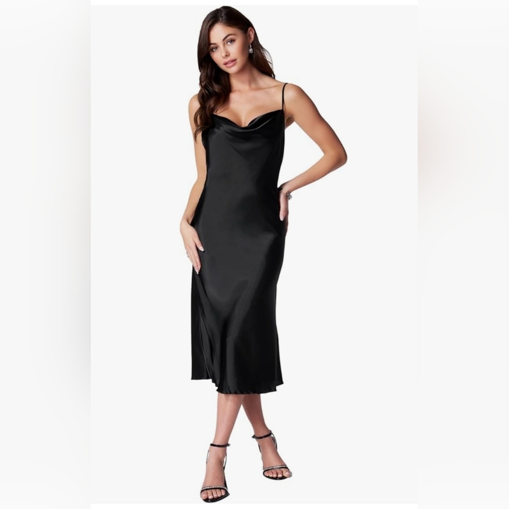Babe Elegant Black Satin Slip Dress